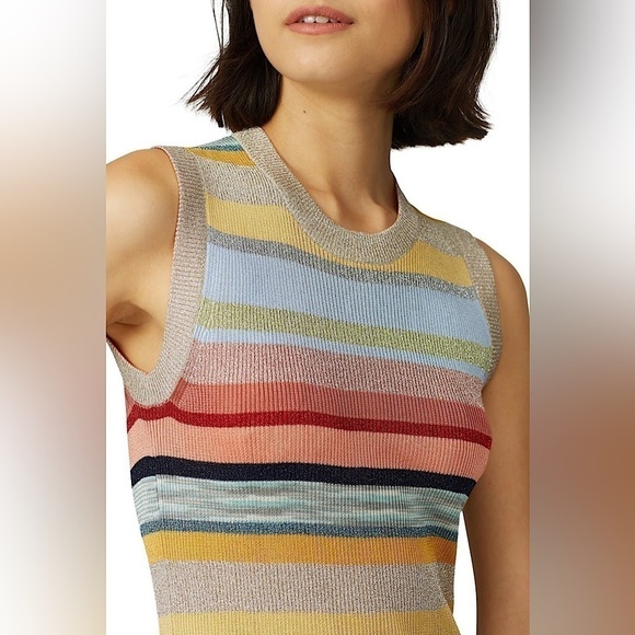 MISSONI 70s Lightweight Rib Knit Colorblock Metallic Stripe Sleeveless Sweater M - Picture 8 of 12